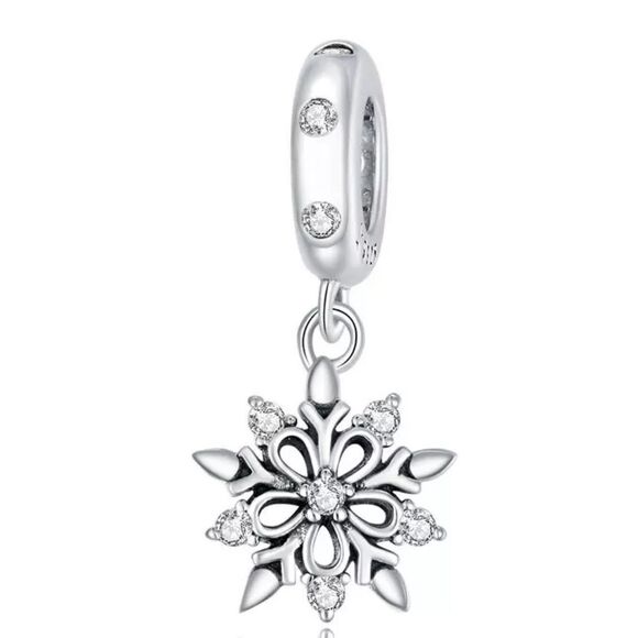 925 Sterling Silver Snowflake Charm - Picture 1 of 9